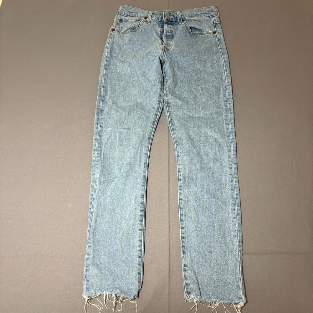 Levi's 501 Jeans Womens 28x30 Blue Medium Wash Mid Rise Frayed Hem Original Fit